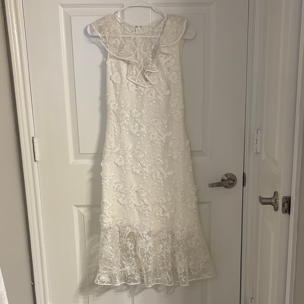 Ivory/White Lace Ruffled Hem Midi Dress Sachin & Babi
